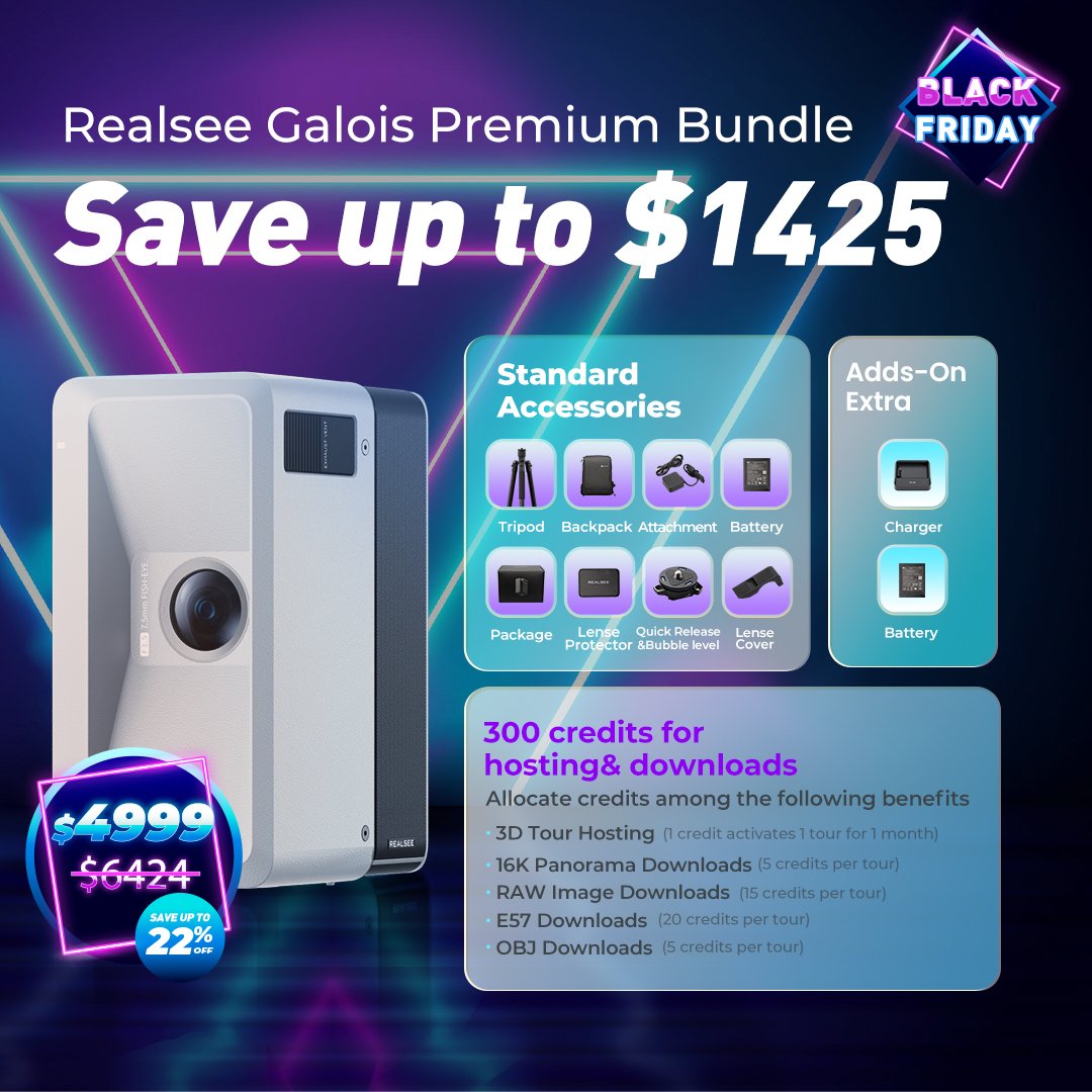 Galois Premium Bundle - Complete Professional Kit - Black Friday Special Offer - Realsee Galois 3D LiDAR Camera